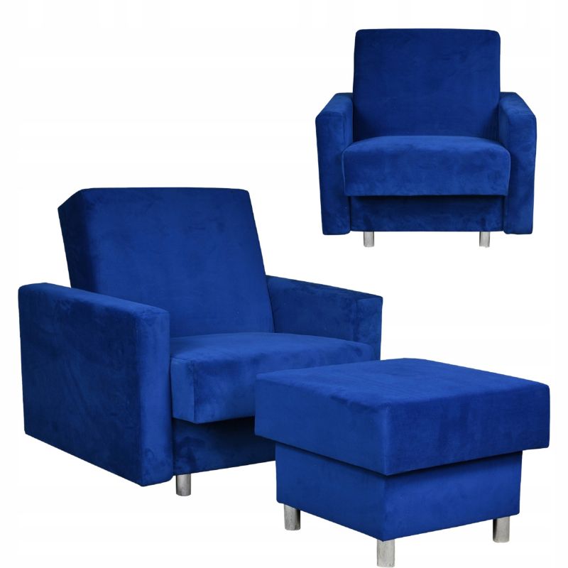 Fotel do salonu rozkładany z podnóżkiem pojemnikiem Family Meble Alicja granat 1szt