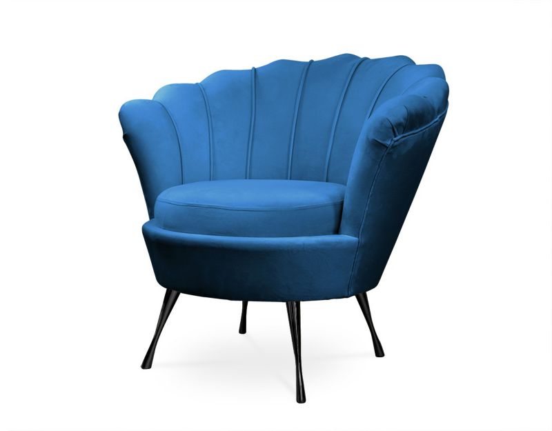 Fotel tapicerowany Bettso Muszelka na czarnej nodze do salonu niebieski 1szt.