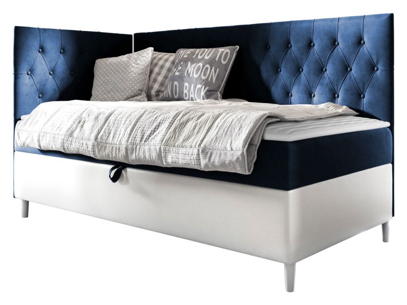 Łóżko kontynentalne MIRJAN 24 Filip Junior 3 80x200, Strona: Lewa biała ekoskóra/granatowy 1 szt.