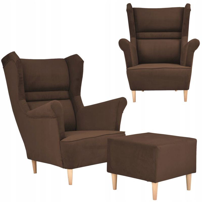 Fotel uszak do salonu z podnóżkiem Family Meble Zoja brązowy 1szt