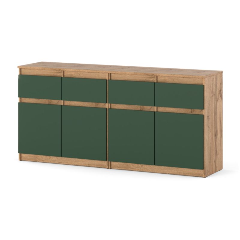 Komoda Hurtownia-Mebli Szuflady 4 Olia Mini 160cm Dąb Wotan Butelkowa Zieleń 160x35x75 cm 1szt.