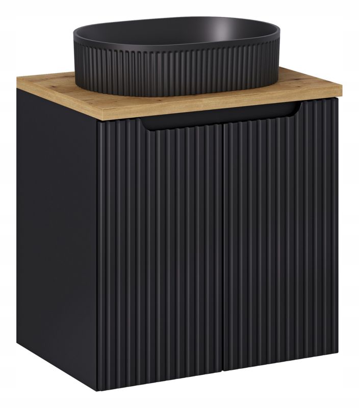 Szafka pod Umywalkę łazienkowa 60 cm Wisząca z Blatem Dąb Nova Black Czarna z Umywalką Furnidea 1 szt.
