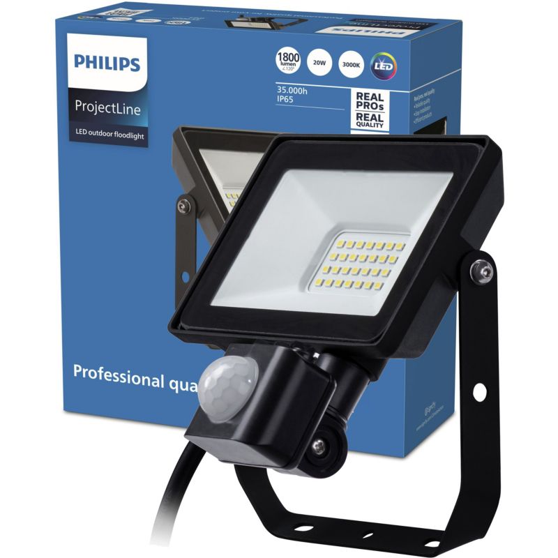 Naświetlacz LED Philips Lampa Reflektor 20W 1800lm 3000K IP65 z Czujnikiem Ruchu i Zmierzchu Czarny 1 szt.
