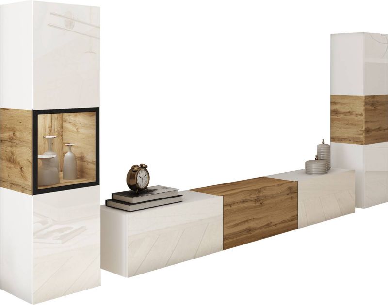 Meblościanka MINIO go for it BRELA III biały/dąb wotan/biały połysk z LED, 1 szt.