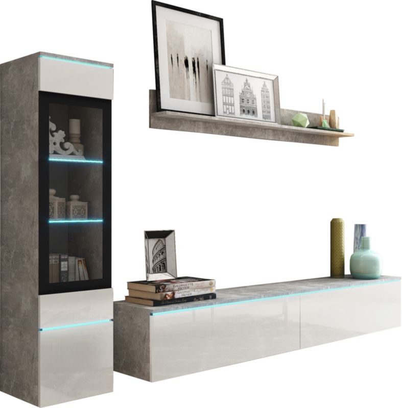 Meblościanka MINIO go for it VEVE 1 beton/biały połysk z LED, 1 szt.