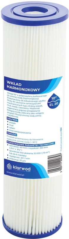 Wkład harmonijkowy Klarwod do filtra 10 EL 20 mikronów