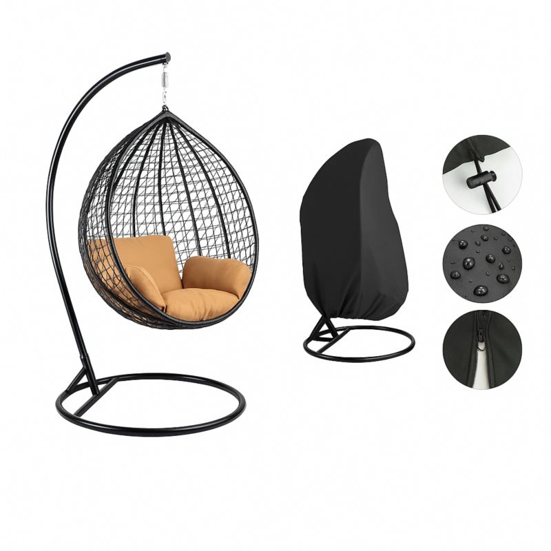 Fotel wiszący Bettso Cobe ogrodowy z pokrowcem przeciwdeszczowym brązowa poduszka czarny 1szt.