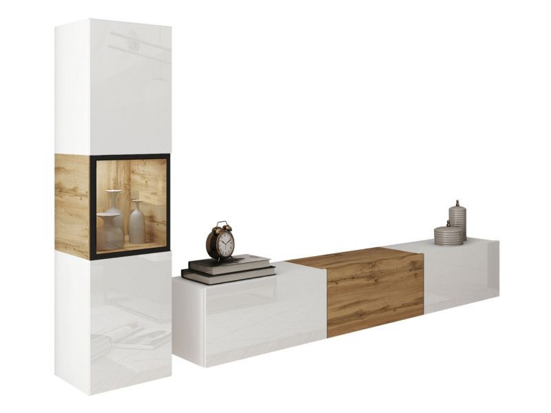 Meblościanka MIRJAN 24 Berlin I z oświetleniem LED biały / biały połysk + wotan 1 kpl.