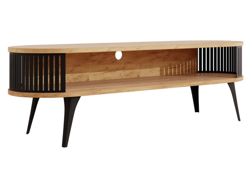 Szafka RTV MIRJAN 24 owalna Roenni czarny/dąb craft złoty 1 szt.