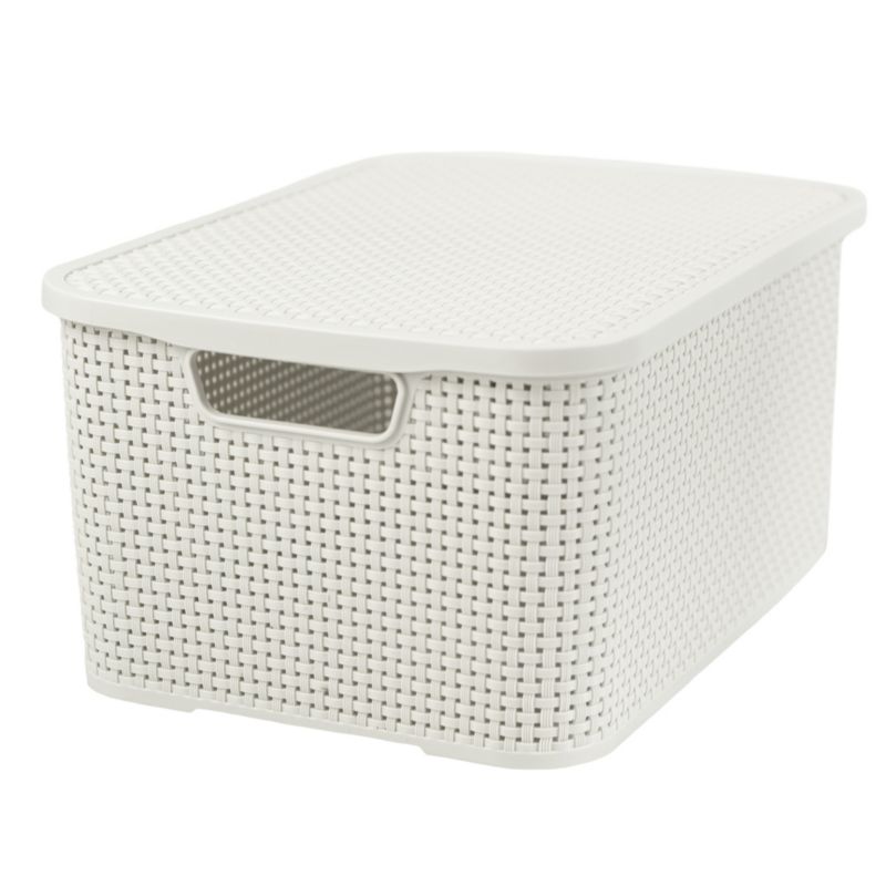 Koszyk EDANTI Pojemnik Rattanowy Z Pokrywą Na Drobiazgi Kosmetyki Łazienkowy 19L Biały 1 szt.