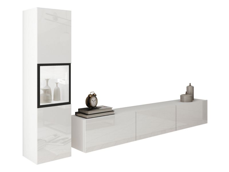 Meblościanka MIRJAN 24 Berlin I z oświetleniem LED biały / biały połysk 1 kpl.