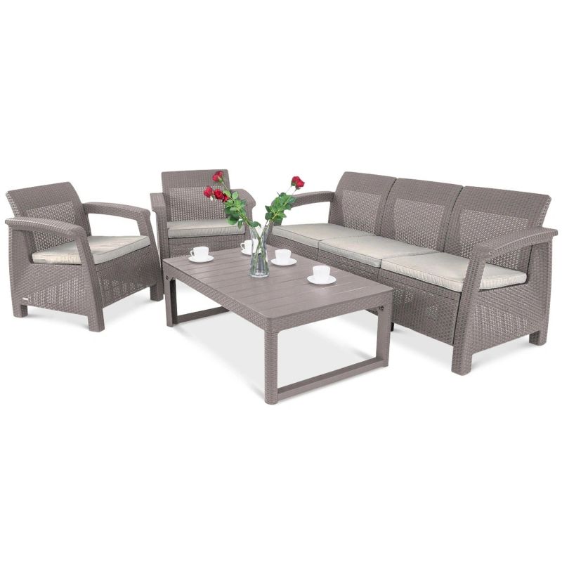 Zestaw Mebli Ogrodowych Keter CORFU MAX 3 na Balkon Taras Sofa Stolik Fotel Cappuccino 1 szt