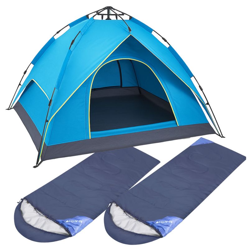 Zestaw turystyczny Be-active.pl namiot na biwak 3-osobowy + dwa śpiwory granatowe 1 kpl.