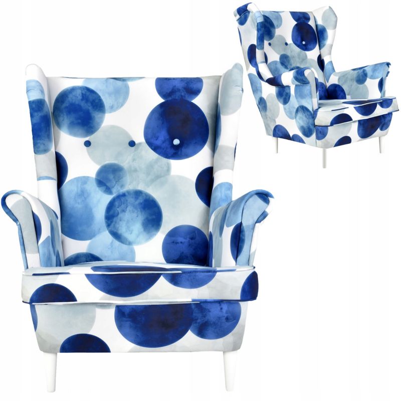 Fotel uszak do salonu Family Meble Ari Print niebieskie groszki 1szt