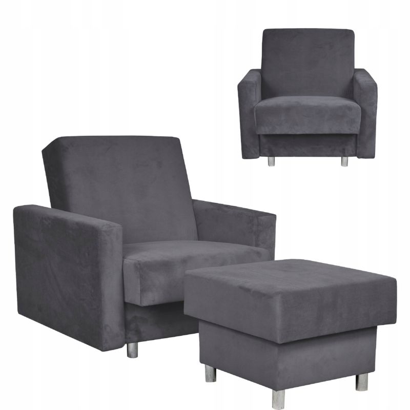 Fotel do salonu rozkładany z podnóżkiem pojemnikiem Family Meble Alicja grafit 1szt