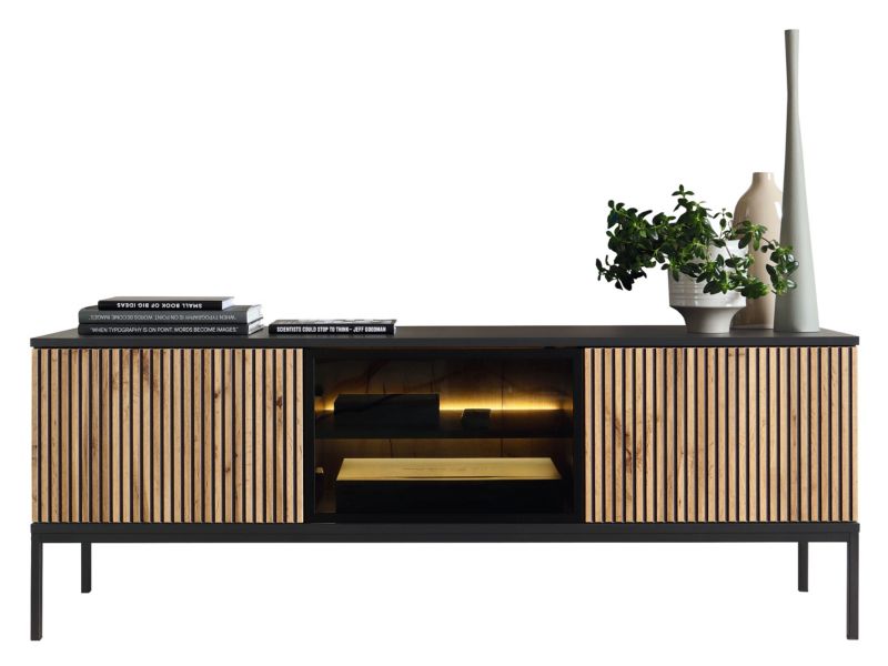 Szafka RTV MIRJAN 24 Sento RTV154 czarny grafit / dąb wotan 1 szt.