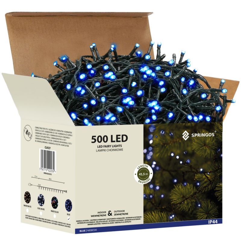 Lampki choinkowe Springos 500 Led niebieski 41,5m oświetlenie świąteczne IP44 1 szt.