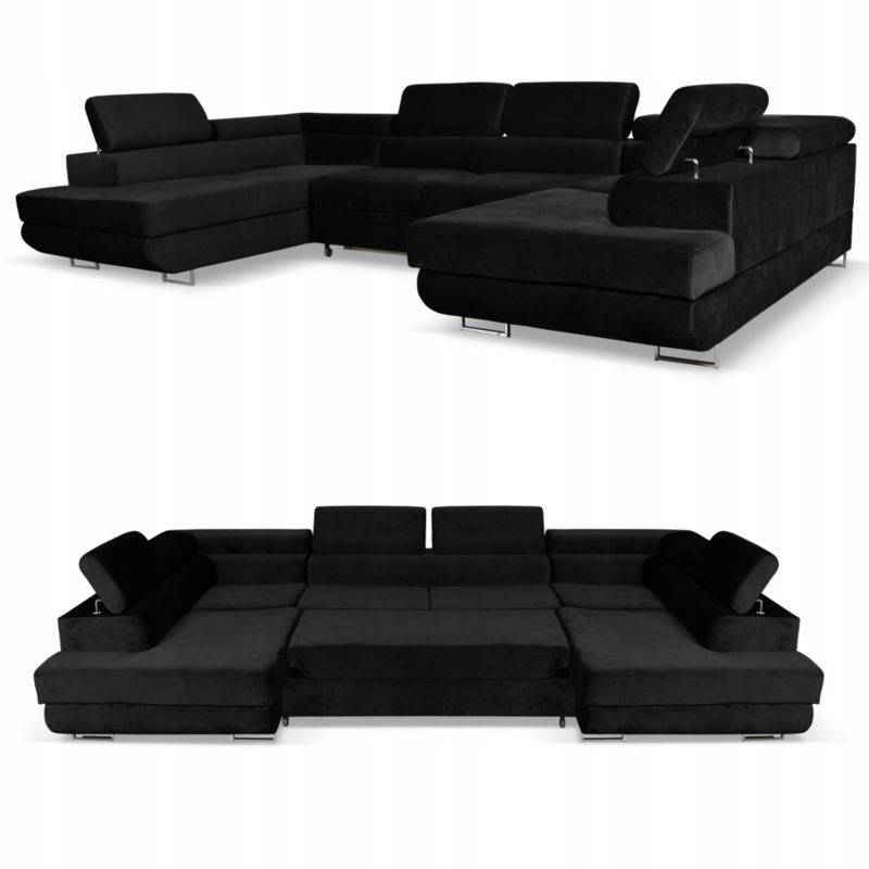 Narożnik do salonu kształt U rozkładany Family Meble Bosso czarny 1szt