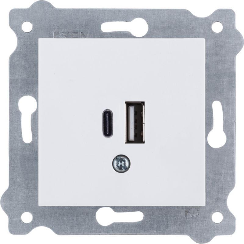 Gniazdo podwójne EXEN ładowania USB Typ C + Typ A Biały 1 szt.