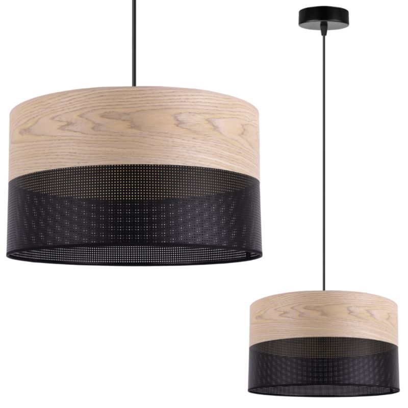 Lampa sufitowa wisząca Light Home LH Wood 1x E27 60W fornir dąb klasyczny/czarny klosz 30cm 1szt.