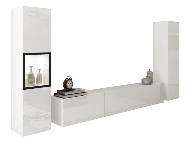 Meblościanka MIRJAN 24 Berlin III z oświetleniem LED biały / biały połysk 1 kpl.