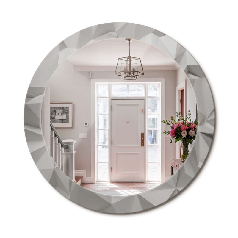 Lustro Dekoracyjne Okrągłe ArtPrintCave 80 cm Abstrakcyjny Biały Kryształ Ścienne Dekoracyjne do Salonu 1 szt.