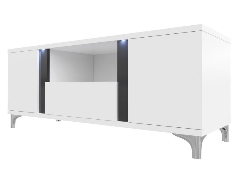 Szafka RTV MIRJAN 24 Marco 150 biały / biały połysk / czarny połysk 1 szt.