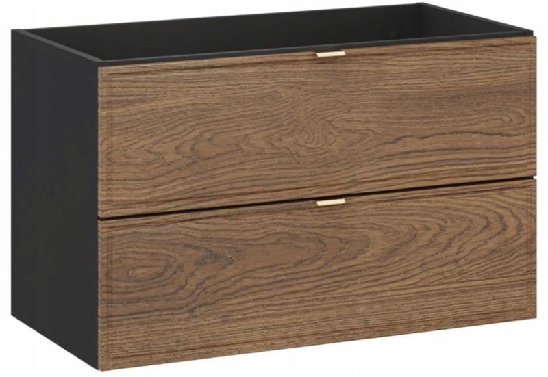 Szafka pod umywalkę Furnidea 80 cm wisząca czarna z frontem dąb Casella 1 szt.