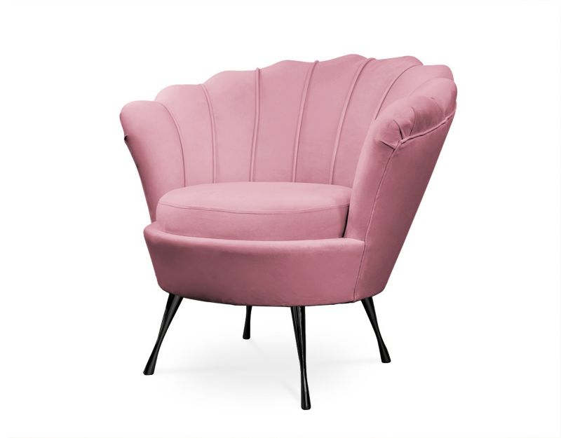 Fotel tapicerowany Bettso Muszelka na czarnej nodze do salonu pudrowy róż 1szt.