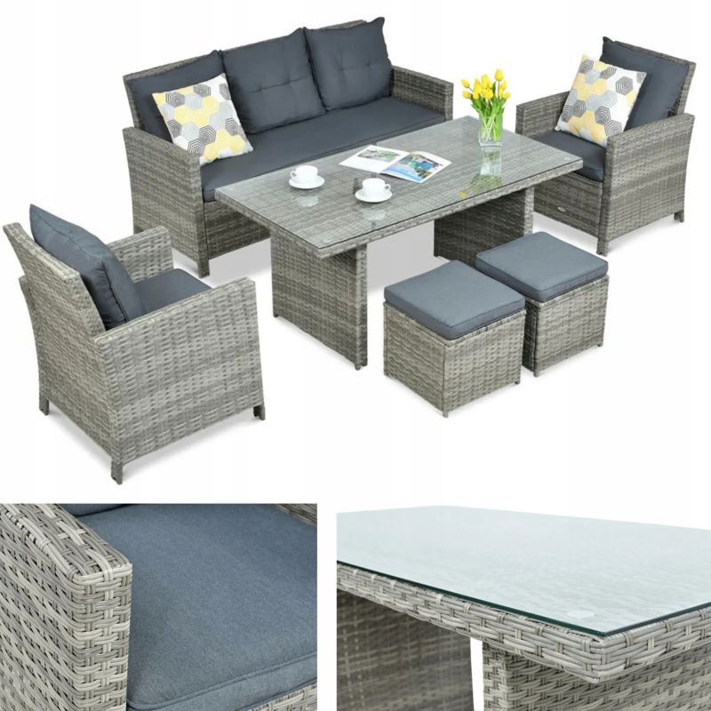 Zestaw Mebli Ogrodowych Technorattan IBIZA duży Narożnik Stół 2xFotel szary 1 szt