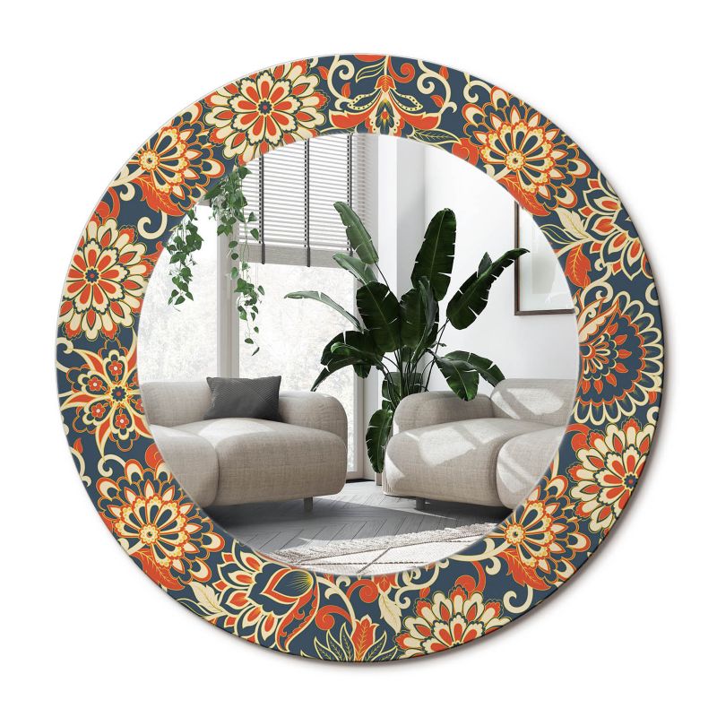 Lustro Okrągłe Tulup Retro Kwiaty 50 cm Klasyczne Na Podkładzie 1 szt.