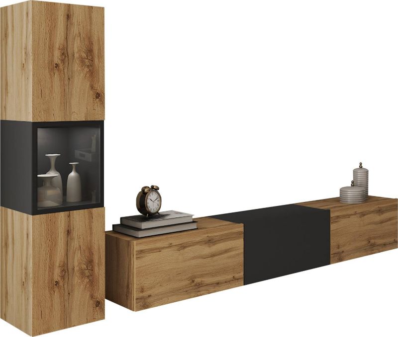 Meblościanka MINIO go for it BRELA I dąb wotan/czarny z LED, 1 szt.