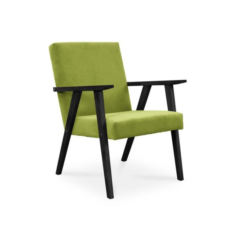 Fotel tapicerowany Bettso Lisek - prl w tkaninie kronos na czarnej nodze oliwkowy 1szt.