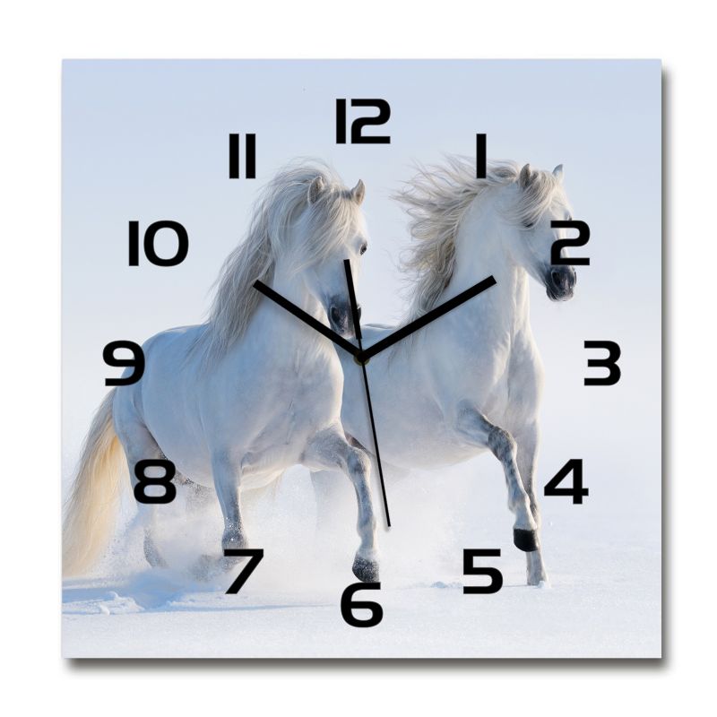 Zegar szklany Tulup Dwa konie w śniegu czarne wskazówki 30x30 cm cm cichy 1 szt.