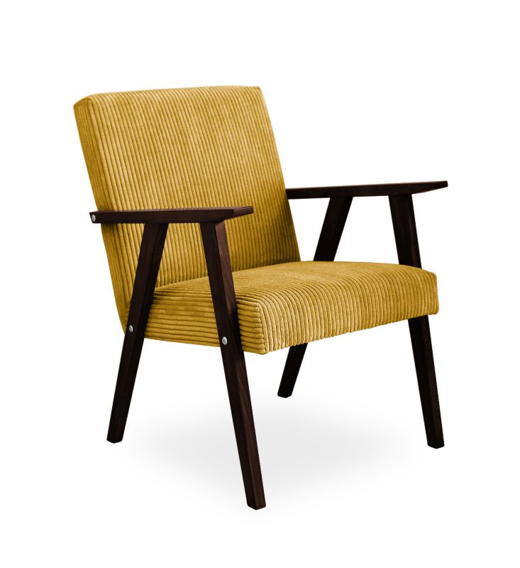 Fotel tapicerowany Bettso Lisek - prl w tkaninie poso na orzechowej nodze miodowy 1szt.