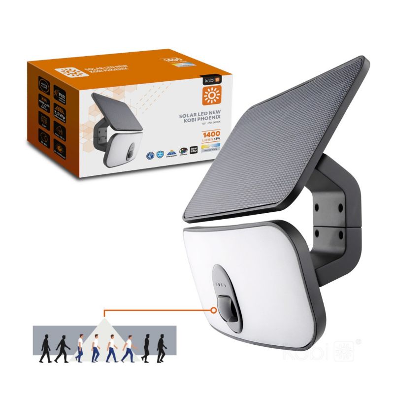 Naświetlacz solarny LED Kobi czarno-biały LED 13W 4000K 1400lm czujnik ruchu IP65 tworzywo sztuczne - 1 szt.