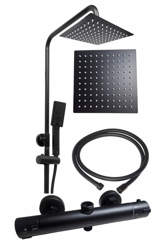 Zestaw prysznicowy z baterią termostatyczną ścienną Estiva ABO Black czarny 1 kpl