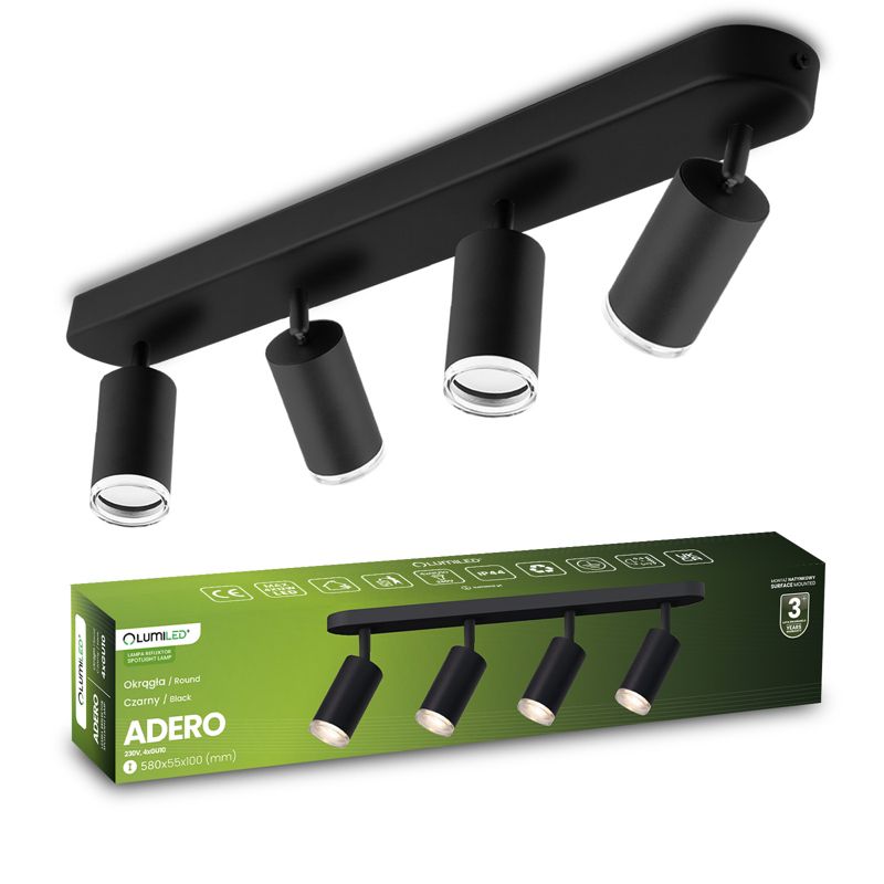 Lampa Sufitowa Lumiled Reflektor LED Spot 4x GU10 IP44 Czarna 1 szt.
