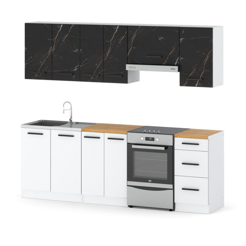 Zestaw Kuchenny Hurtownia-Mebli Z Blatem Kuchnia Mokka 240cm Biały Mat San Sebastian/Biały Mat 240x47x145 cm 1szt.