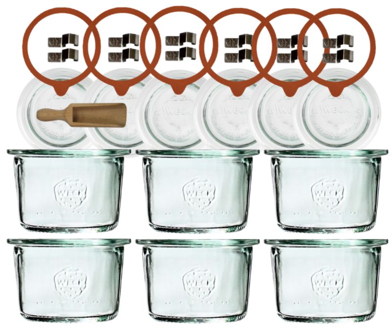 Słoiki MODO24 Weck 80 ml fi 60 mold z drewnianymi wiekami i miarką 6 kpl.