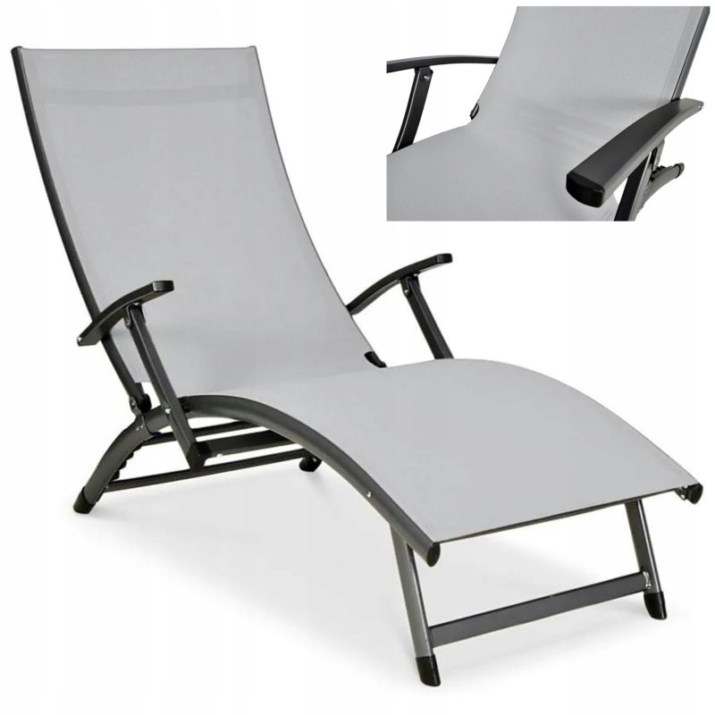 Leżak Ogrodowy Focus Garden Plażowy Składany Relax Na Basen Ogród Wygodny Mocny Szary 1 szt