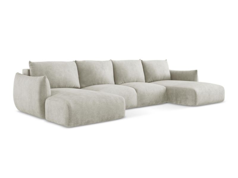 Sofa panoramiczna z funkcją spania LaMiaSofa SAVONA z tkaniny szenilowej 317x162 cm perłowy 1 szt.