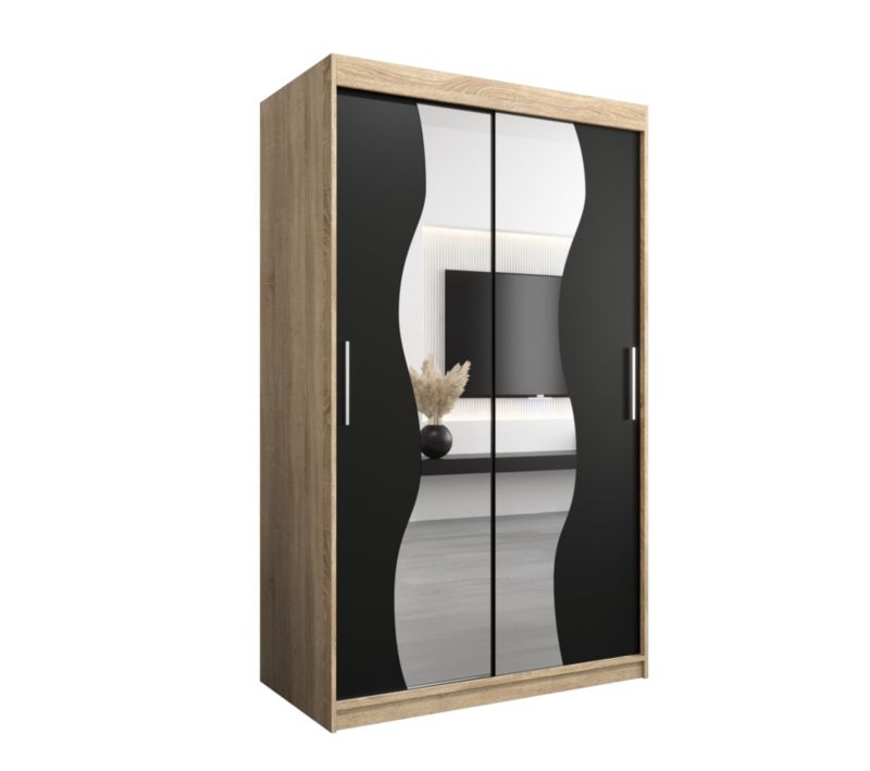 Szafa przesuwna Garderoba Abiks MADRYT 120 dąb sonoma + czarny mat 1 szt.