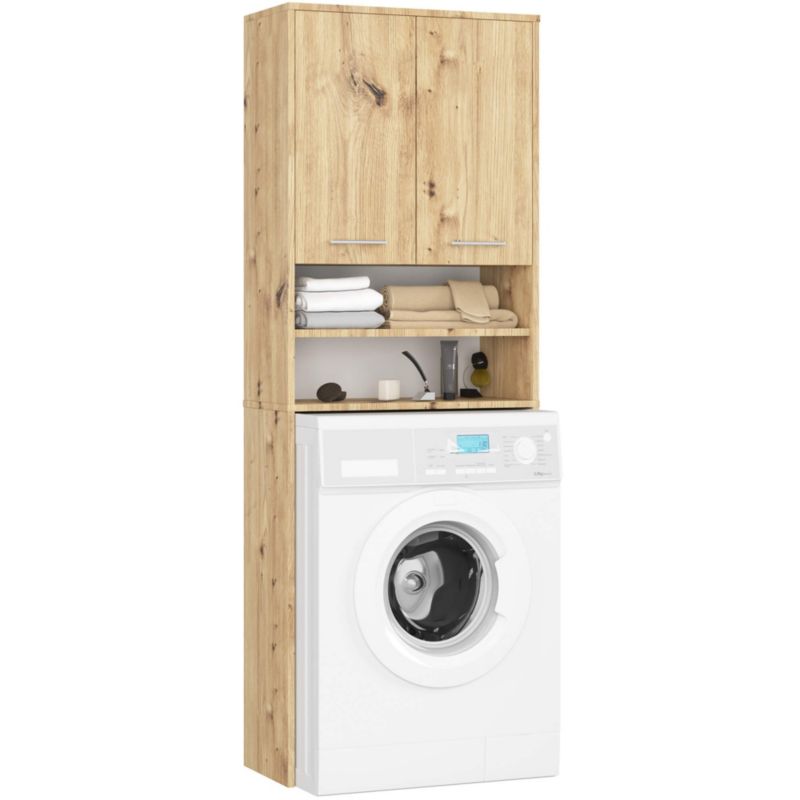 Słupek łazienkowy Akord Fin do zabudowy pralki Dąb Artisan 64 cm wnęka 2 drzwi 4 półki 64x30x180 cm 1 szt.