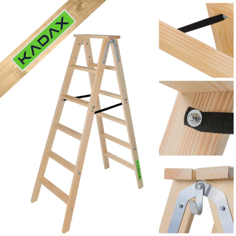 Drabina KADAX malarska Drewniana Rozstawna 2x6 Stopnie Składana Dwustronna 1szt.