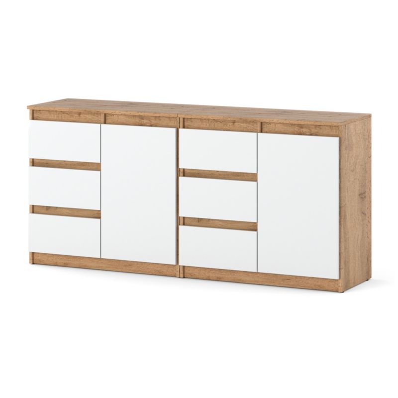 Komoda Hurtownia-Mebli Szuflady 6 Agna Mini 160cm Dąb Wotan Biały Mat 160x35x75 cm 1szt.