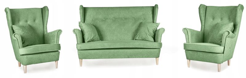 Zestaw wypoczynkowy uszak do salonu sofa fotele Family Meble Ari Print zielony 1szt