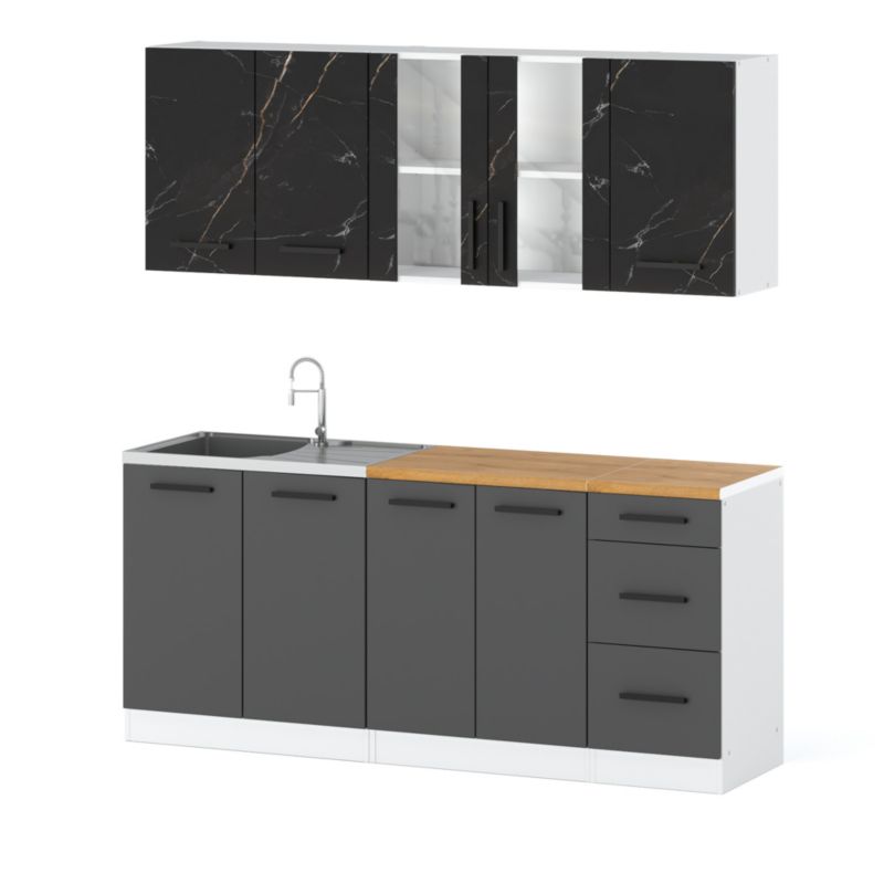 Zestaw Kuchenny Hurtownia-Mebli Z Blatem Kuchnia Rest 200cm Biały Mat San Sebastian/Szary Mat 200x47x145 cm 1szt.