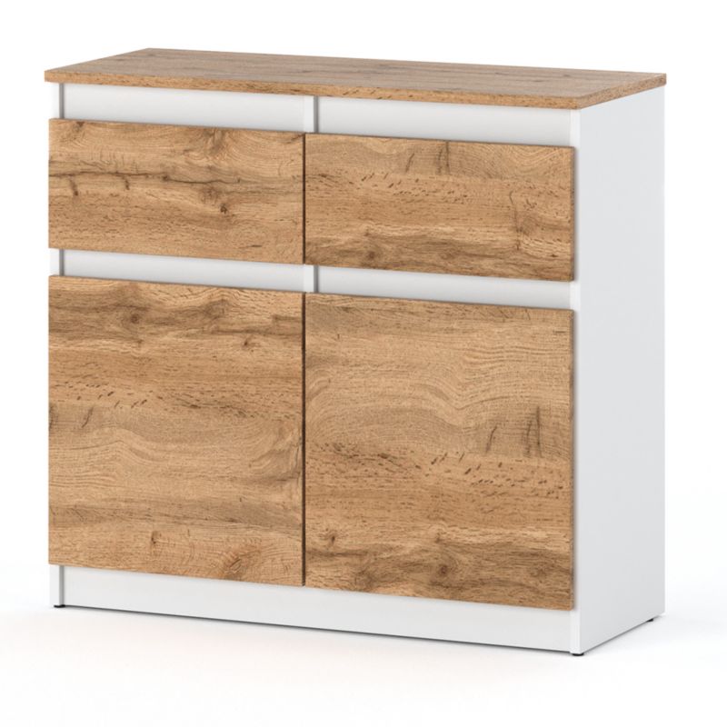 Komoda Hurtownia-Mebli Szuflady 2 Oleksa Plus 2D2SZ 80cm Biały Mat Dąb Wotan 80x35x75 cm 1szt.