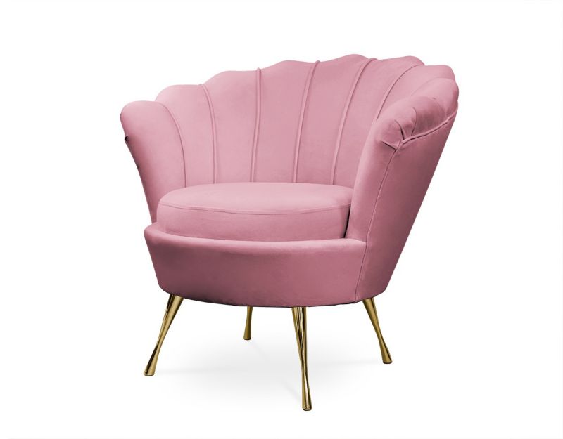 Fotel tapicerowany Bettso Muszelka na złotej nodze do salonu pudrowy róż 1szt.